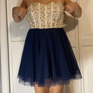 Navy blue and nude homecoming dress